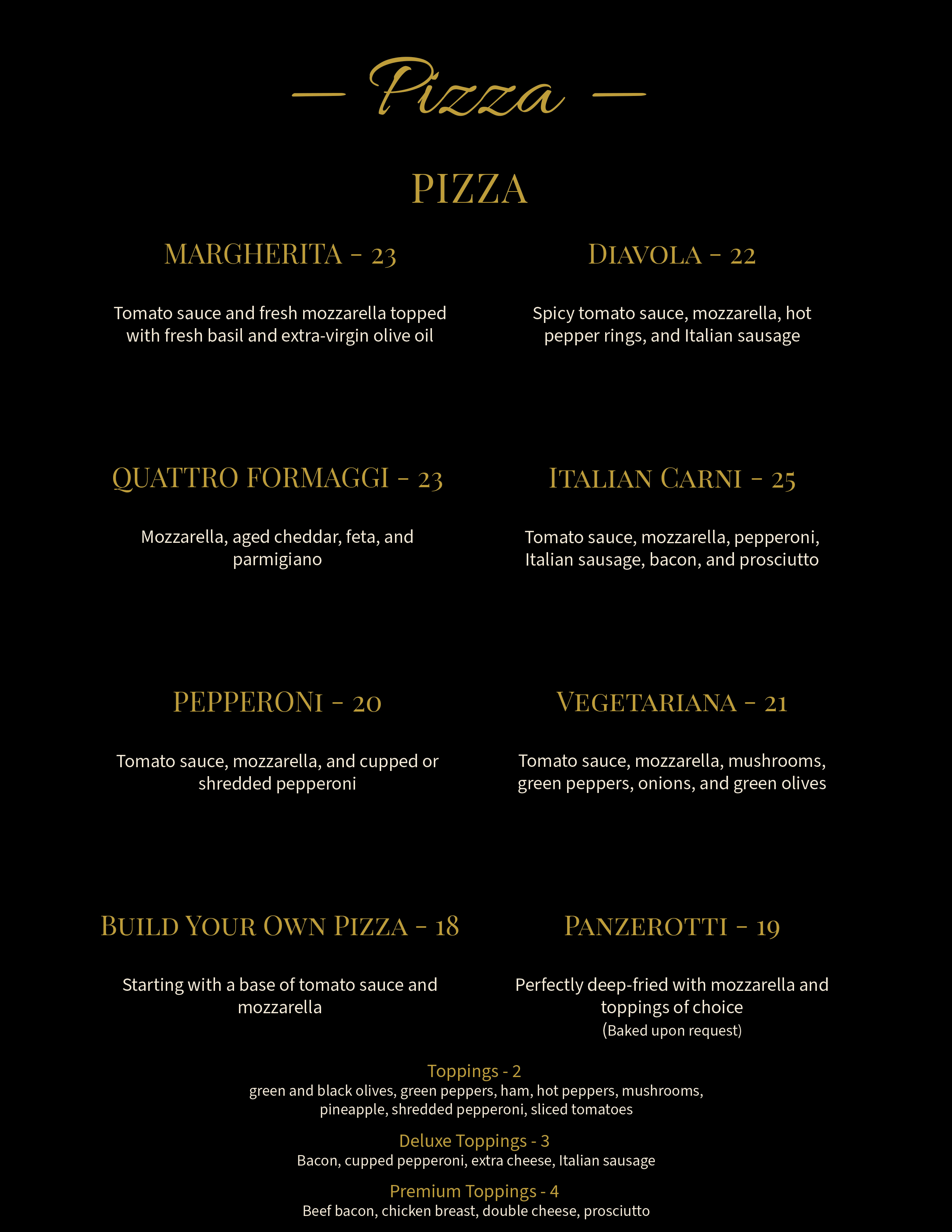 Pizza Menu