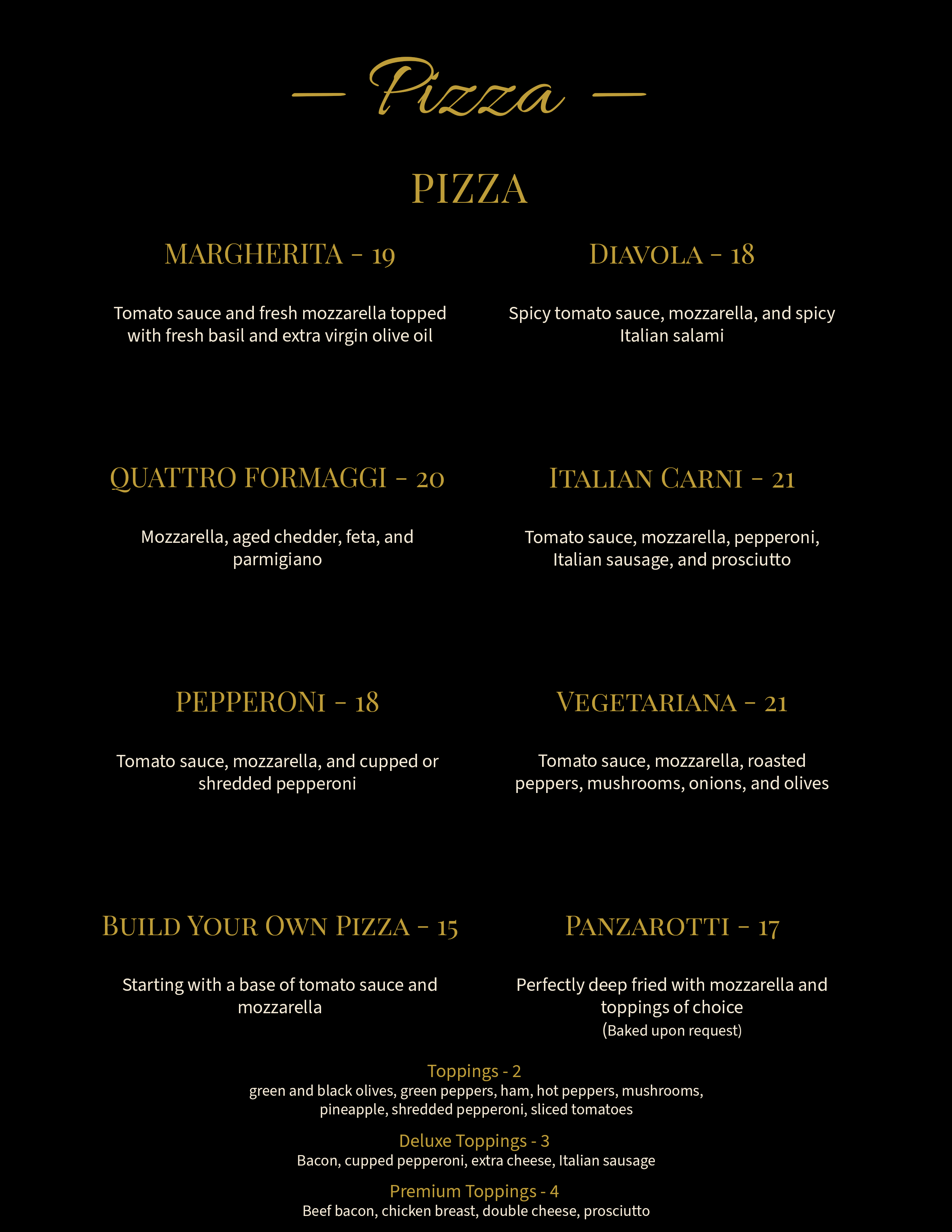 Pizza Menu