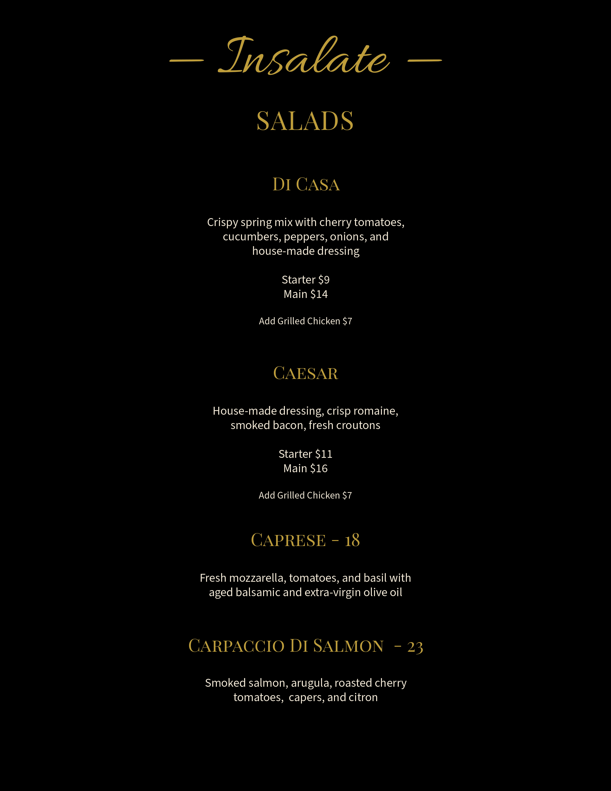 Salads Menu